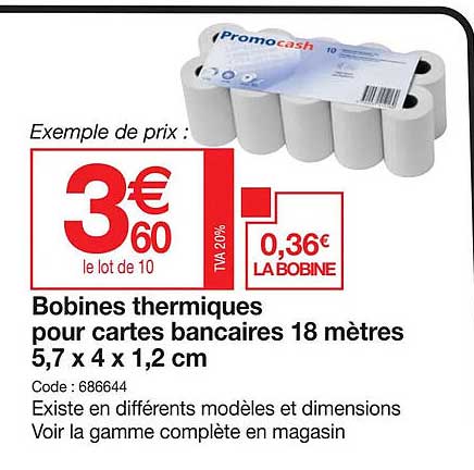 bobines thermiques pour cartes bancaires 18 mètres 5,7 x 4 x 1,2 cm