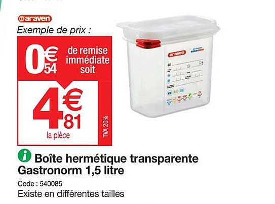 boîte hermétique transparente gastronorm 1,5 litre