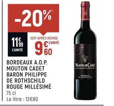 bordeaux a.o.p. mouton cadet baron philippe de rothschild rouge millésimé