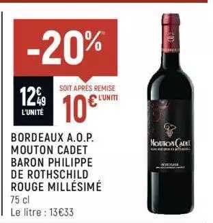 bordeaux a.o.p. mouton cadet baron philippe de rothschild rouge millésimé