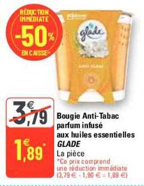 bougie anti-tabac parfum infusé aux huiles essentielles glade
