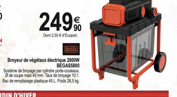broyeur de végétaux électrique 2800w begas5800 black + decker