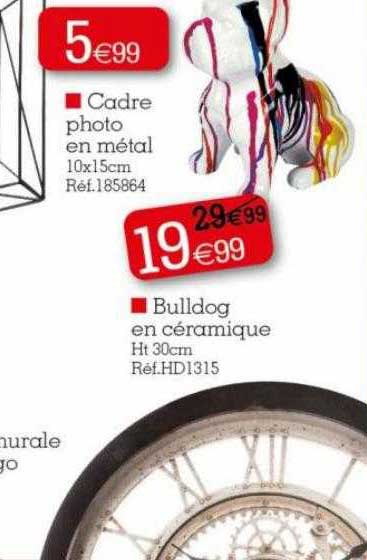 cadre photo en métal bulldog en céramique ht 30cm