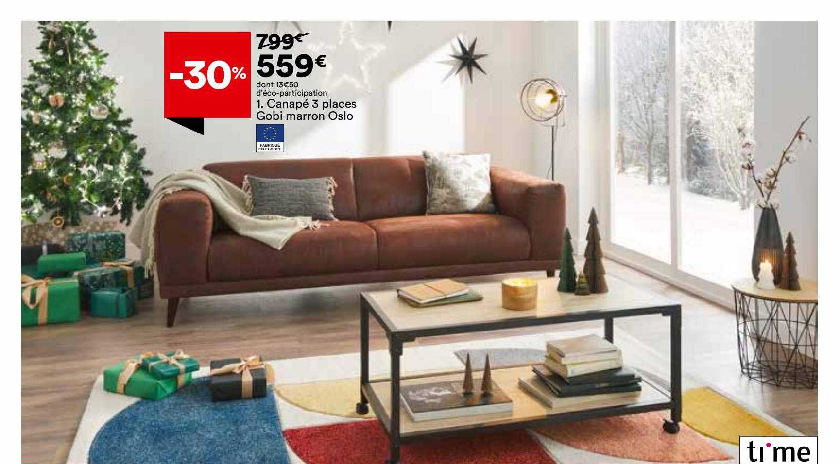 canapé 3 places gobi marron oslo ti'me