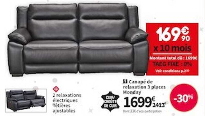 canapé de relaxation 3 places monday