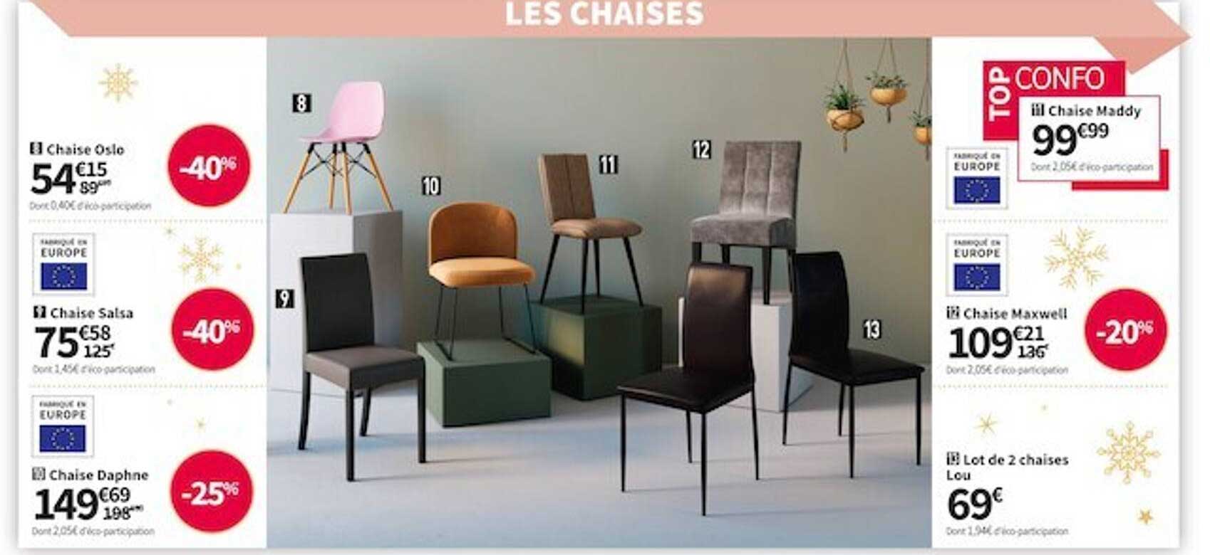 Chaise Oslo, Chaise Salsa, Chaise Daphne, Chaise Maxwell, Lot De 2 Chaises Lou, Chaise Maddy