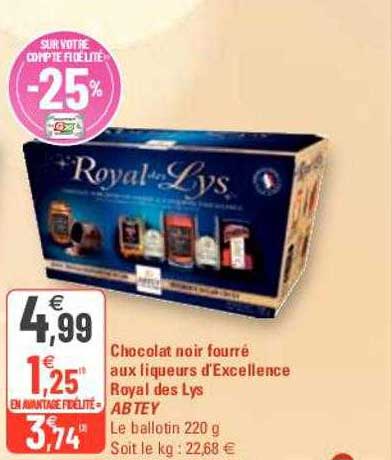 chocolat noir fourré aux liqueurs d'excellence royal des lys abtey