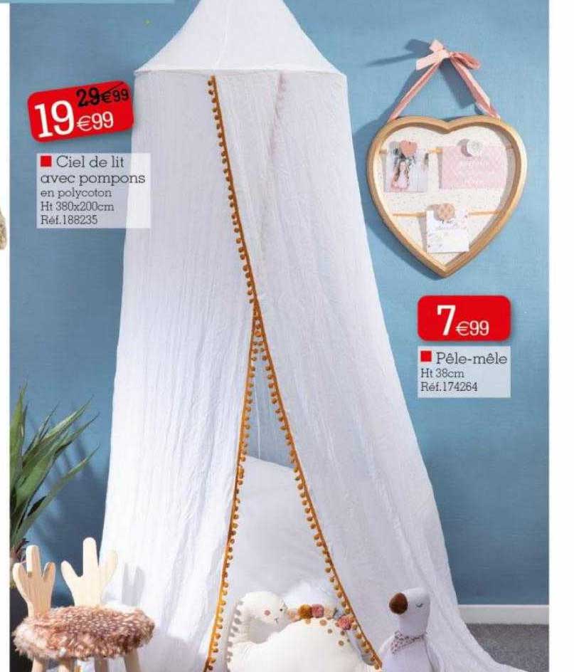 ciel de lit avec pompons pêle-mêle ht 38cm