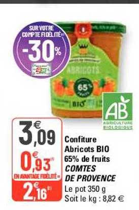 confiture abricots bio 65% de fruits comtes de provence