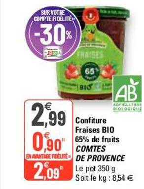 confiture fraises bio 65% de fruits comtes de provence