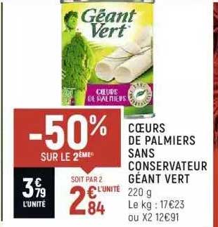 cœurs de palmiers sans conservateur géant vert