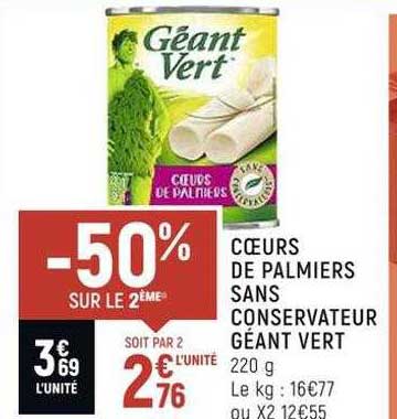 cœurs de palmiers sans conservateur géant vert