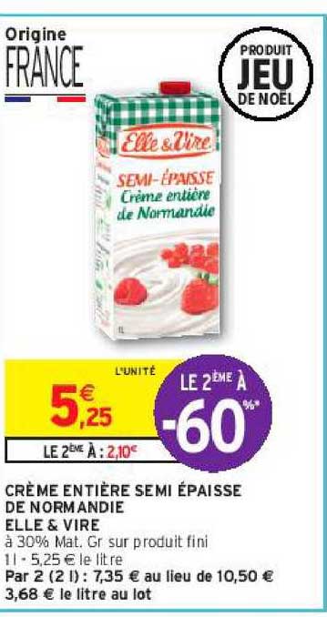 crème entière semi épaisse de normandie elle & vire
