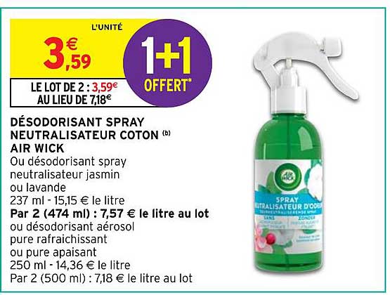 désodorisant spray neutralisateur coton air wick