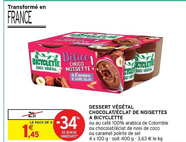 dessert végétal chocolat-éclat de noisettes à bicyclette