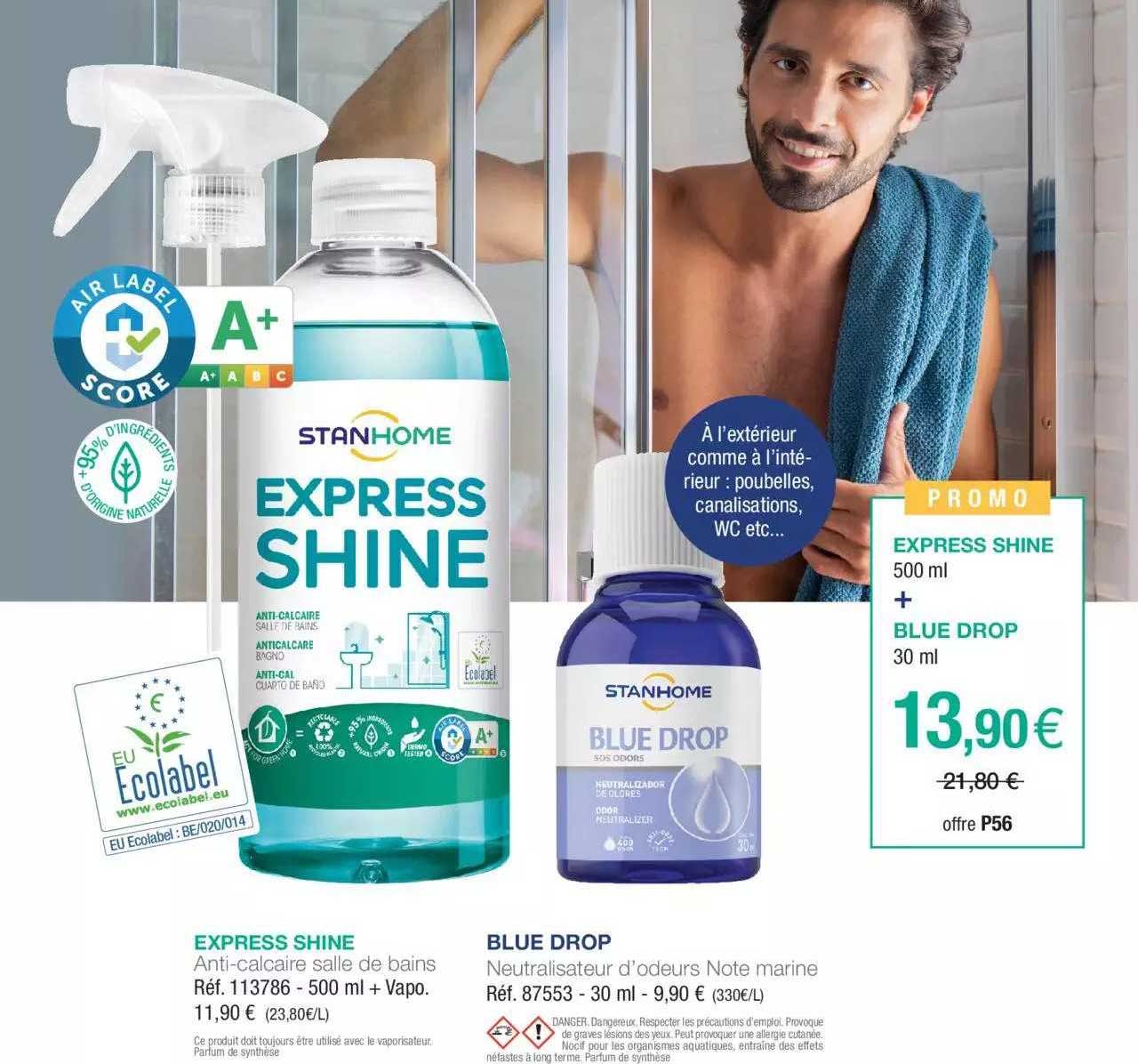 express shine anti-calcaire salle de bains  + blue drop neutralisateur d'odeurs note marine