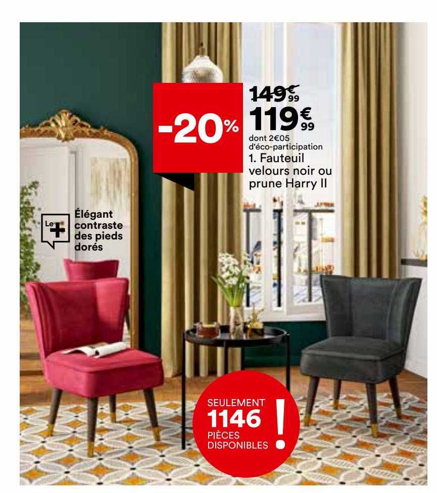 fauteuil velours noir ou prune harry II