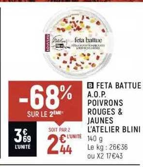 feta battue a.o.p. poibrons rouges & jaunes l'atelier blini