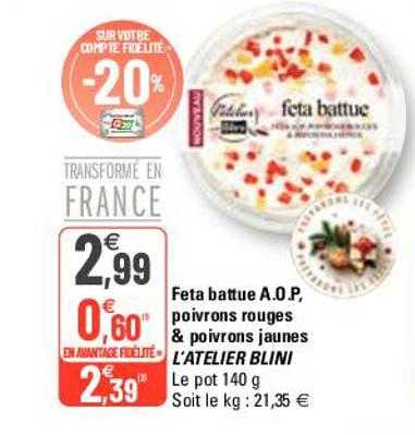 feta battue a.o.p. poivrons rouges & poivrons jaunes l'atelier blini