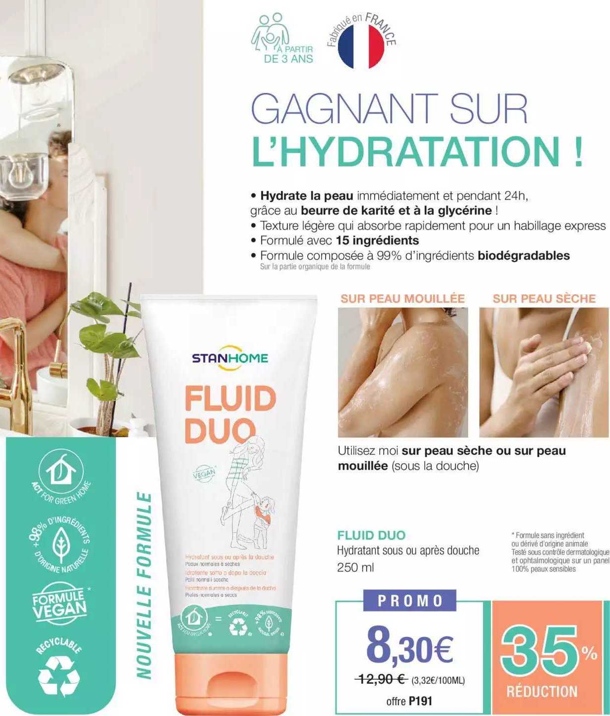 fluid duo hidratant sous ou après douche