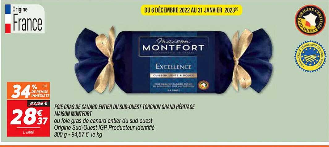foie gras de canard entier du sud-ouest torchon grand héritage maison montfort