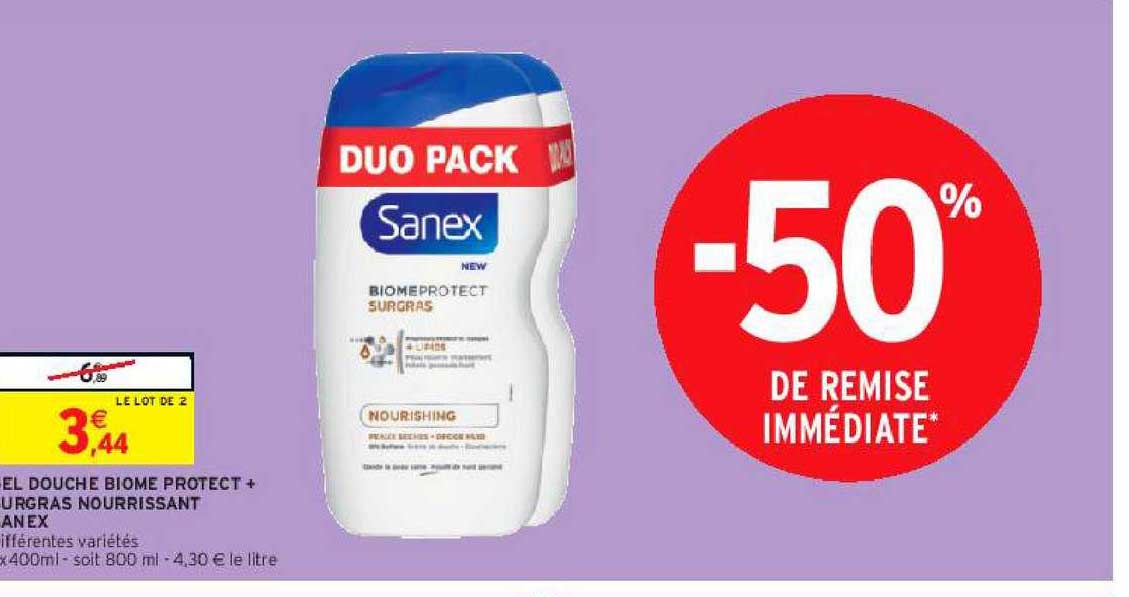 gel douche biome protect + surgras nourrissant sanex