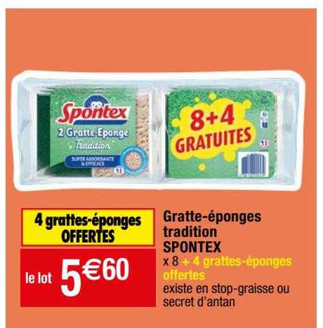 gratte-éponges tradition spontex 4 grattes-épônges offertes