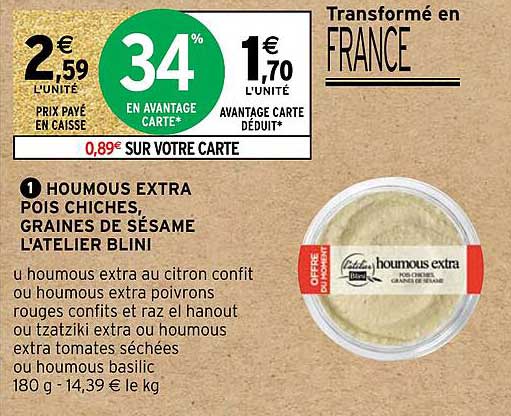 houmous extra pois chiches, graines de sésame l'atelier blini