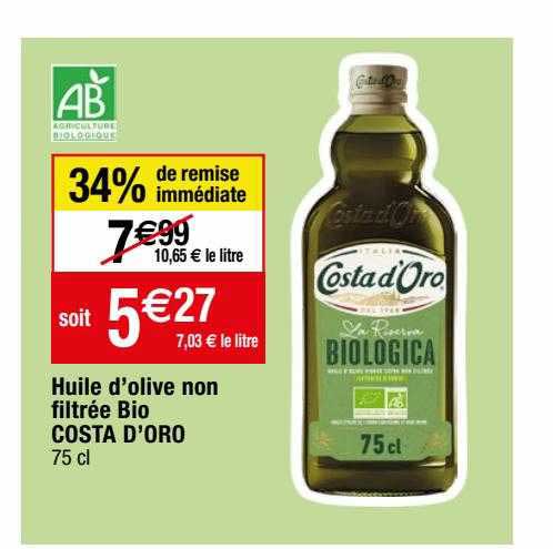 huile d'olive non filtrée bio costa d'oro