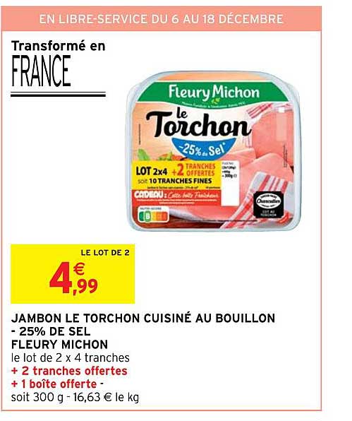 jambon le torchon cuisiné au bouillon -25% de sel fleury michon