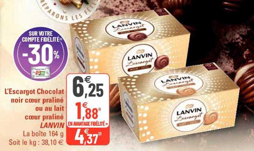 l'escargot chocolat noir cœur praliné ou au lait cœur praliné lanvin