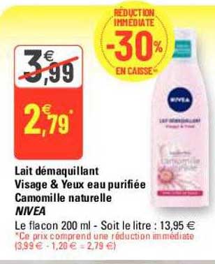 Lait Démaquillant Visage & Yeux Eau Purifiée Camomille Naturelle Nivea