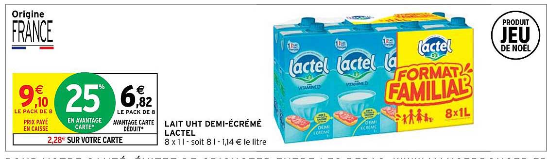 lait uht demi-écrémé lactel