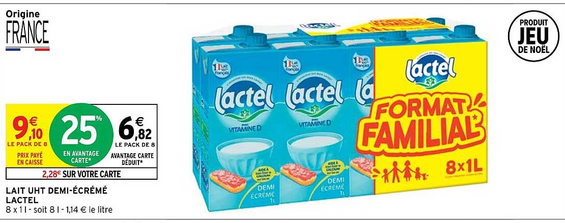 lait uht demi-écrémé lactel