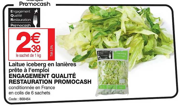 laitue iceberg en lanières prête à l'emploi engagement qualité restauration promocash
