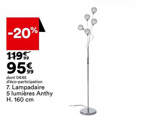 lampadaire 5 lumières anthy h.160 cm