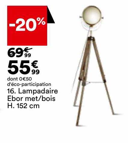 lampadaire ebor met-bois h.152 cm
