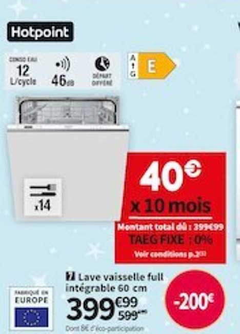 lave vaisselle full intégrable 60 cm hotpoint