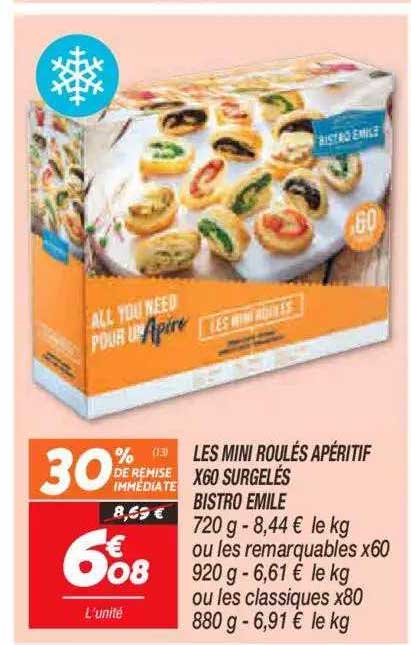 les mini roulés apéritif x60 surgelés bistro émile