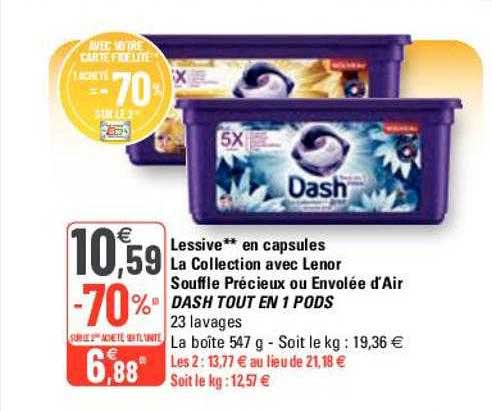 lessive en capsules la collection avec lenor souffle précieux ou envolée d'air dash tout en 1 pods
