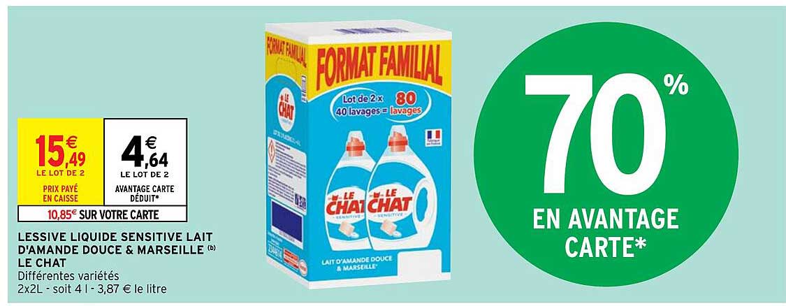 lessive liquide sensitive lait d'amande douce & marseille le chat