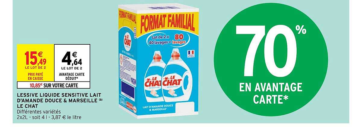 lessive liquide sensitive lait d'amande douce & marseille le chat