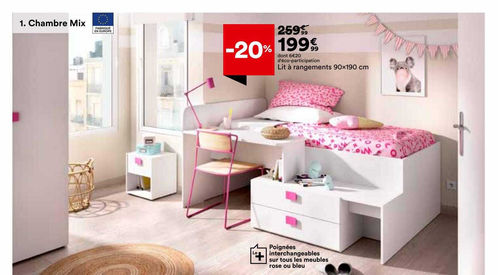 Lit à Rangements 90 X 190 Cm