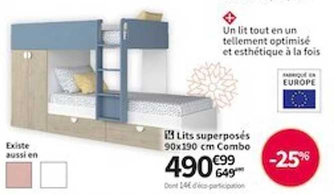 lits superposés 90 x 190 cm combo