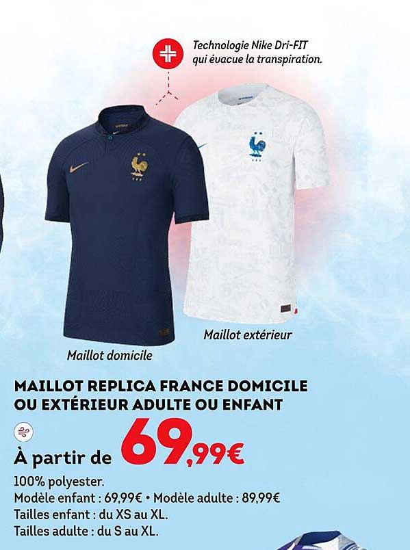 maillot replica france domicile ou extérieur adulte ou enfant