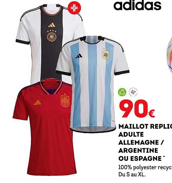maillot replique adulte allemagne-argentine ou espagne adidas