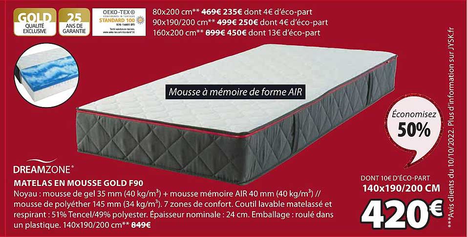 Matelas En Mousse Gold F90 Dreamzone