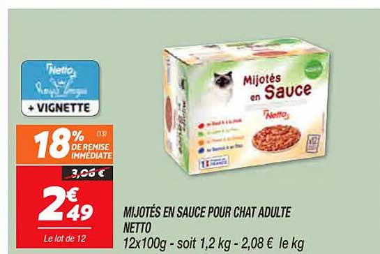 mijotés en sauce pour chat adulte netto