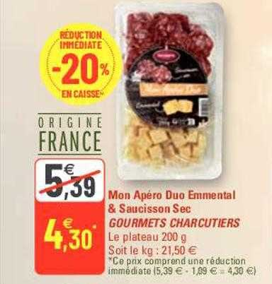 mon apéroi duo emmental & saucisson sec gourmets charcutiers