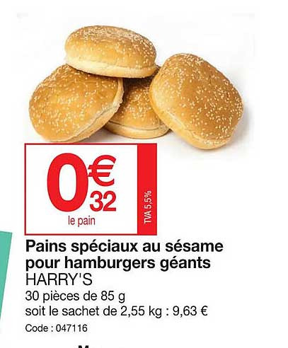 pains spéciaux au sésame pour hamburgers géants harry's